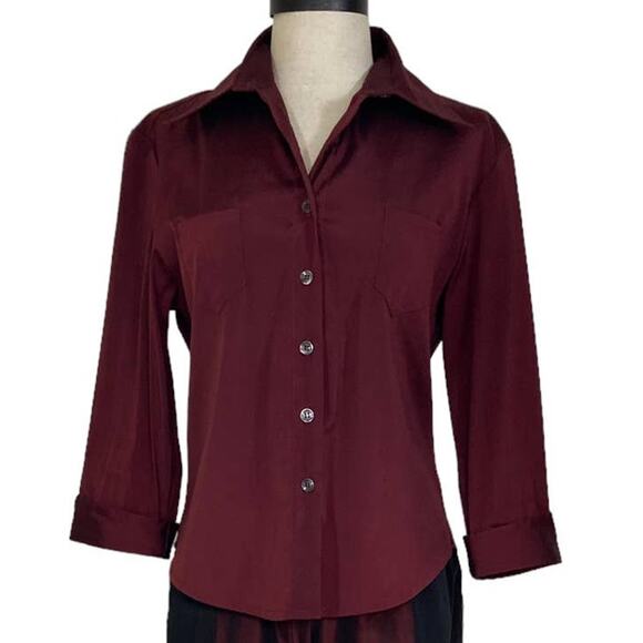 Burgundy button down shirt Alice & Trixie ladies medium cuffed 3/4 sleeve blouse - Picture 1 of 10